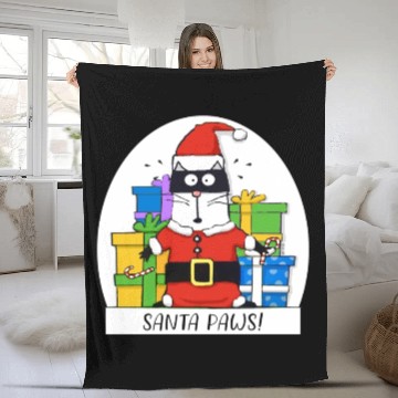 Discover Surprised Cat Christmas Eve and Santa Paws Fleece Blankets