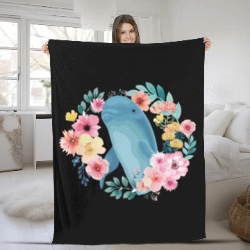 Discover Dolphin Flower Floral Fleece Blankets