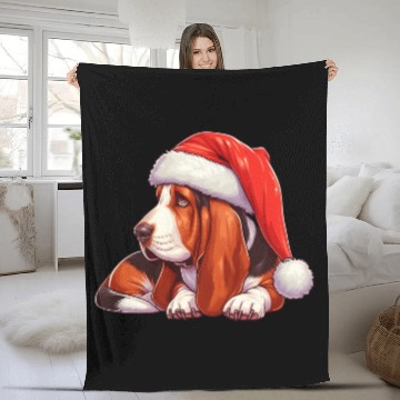 Discover Cute Basset Hound Santa Claus Fleece Blankets