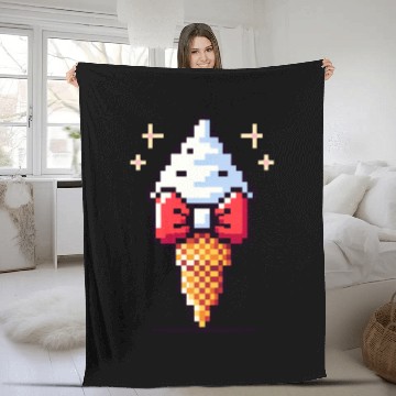 Discover Whimsical 8-Bit Ice Cream: Retro Bow Tie Delight Fleece Blankets