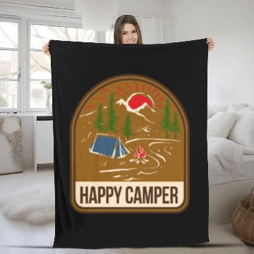 Discover Happy Camper Camping Campfire Tent Fleece Blankets