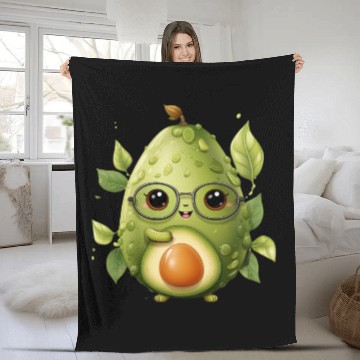 Discover lovable kawaii style avocado with a friendly face Fleece Blankets