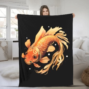 Discover Koi Fish Japanese Carp Pond Fleece Blankets