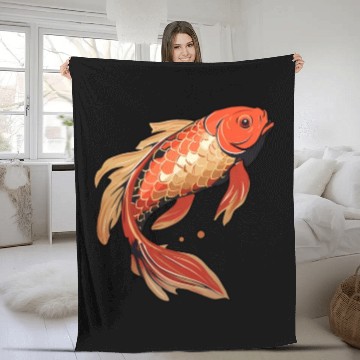 Discover Koi Fish Japanese Carp Pond Fleece Blankets