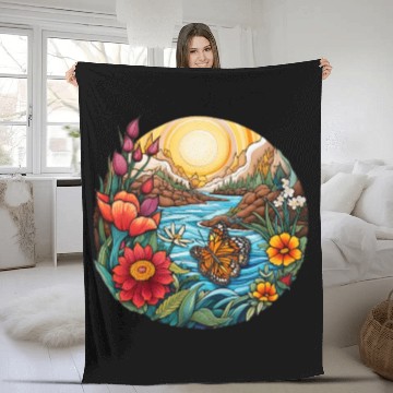 Discover Sunrise Serenity by the Mountain Stream Fleece Blankets
