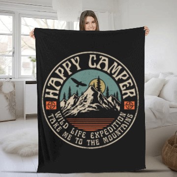 Discover HAPPY CAMPER VINTAGE MOUNTAINS Fleece Blankets