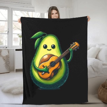 Discover Avocado playing guitar Fleece Blankets