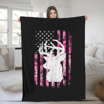 Discover Deer Hunting Camo Pink Camouflage American Flag Fleece Blankets
