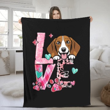 Discover Beagle Dog I Love My Dog Valentines Day Fleece Blankets