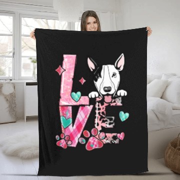 Discover Bullterrier Dog I Love My Dog Valentines Day Fleece Blankets