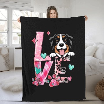 Discover Bernese Dog I Love My Dog Valentines Day Fleece Blankets