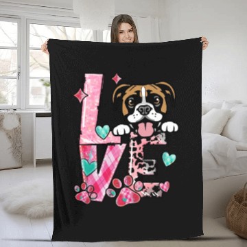 Discover Boxer Dog I Love My Dog Valentines Day Fleece Blankets