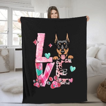Discover Doberman Dog I Love My Dog Valentines Day Fleece Blankets
