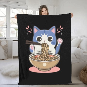 Discover te cat ramen noodles neko kawaii funny Fleece Blankets