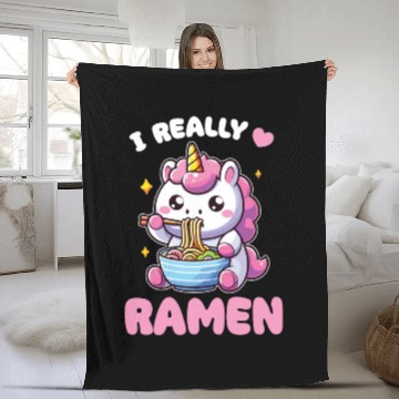 Discover Cute Unicorn Eats Ramen Noodles Unicorns Ramen Fleece Blankets