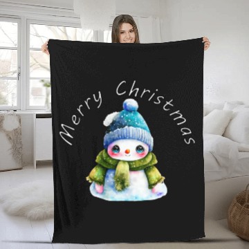 Discover Merry Christmas cute snowman Fleece Blankets