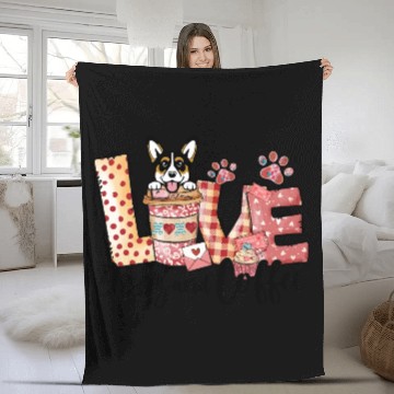 Discover Corgi Dog Coffee Lover Dog Mom Valentines Day Fleece Blankets