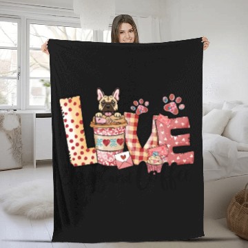 Discover Frenchie Dog Coffee Lover Dog Mom Valentines Day Fleece Blankets