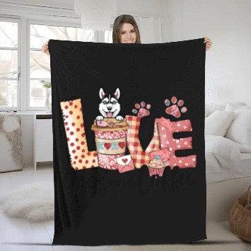 Discover Husky Dog Coffee Lover Dog Mom Valentines Day Fleece Blankets