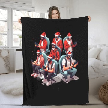 Discover Console Claus Crew, Santa-Hat Gaming Squad Fleece Blankets