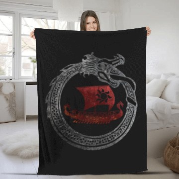 Discover Jormungandr Vikings Dragon Ship Thor Mjolnir Fleece Blankets
