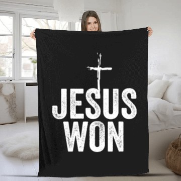 Discover Jesus Won Religious Christian Jesus Holy Cross Fleece Blankets