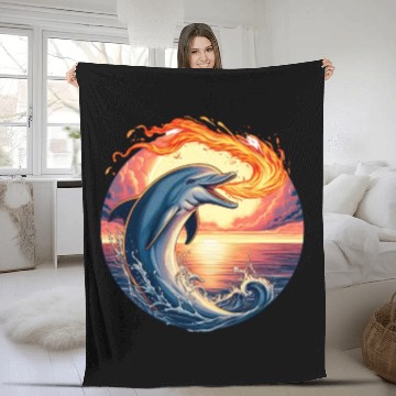 Discover Fire-breathing dolphin sunset Fleece Blankets