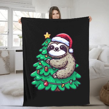 Discover Christmas Sloth - Relaxing on the Christmas Tree Fleece Blankets