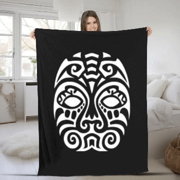 Discover Authentic Maori Tattoo Art in unique White Design Fleece Blankets