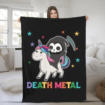Discover Death Metal - Death Riding Unicorn Funny Unicorn Fleece Blankets