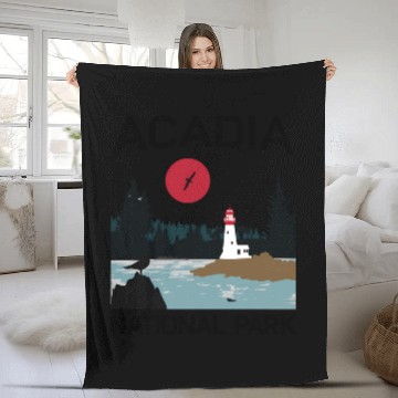 Discover Acadia National Park 80s Maine Mount Island Fleece Blankets