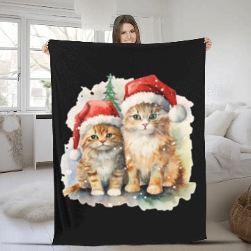 Discover Winter Christmas Red Cats with Santa Hats Fleece Blankets