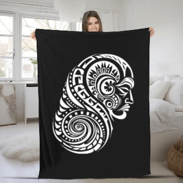 Discover Authentic Maori Tattoo Artistry in white Fleece Blankets