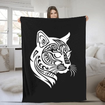 Discover Cat Tattoo Artistry Unleashed in White Fleece Blankets