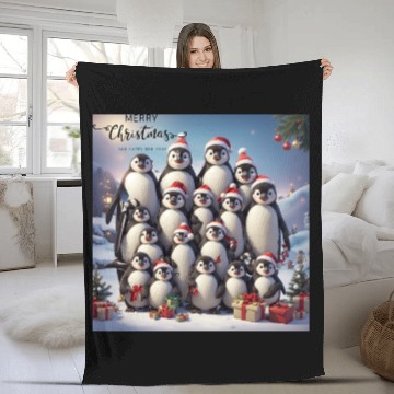 Discover Christmas penguins Fleece Blankets