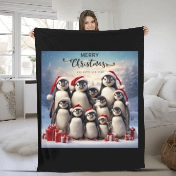 Discover Christmas funny penguins Fleece Blankets