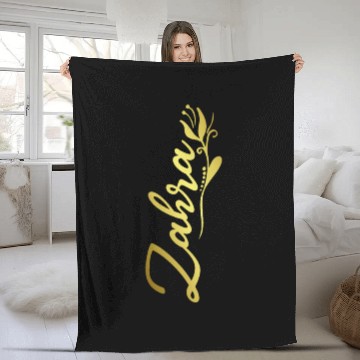 Discover Zahra Name Faux Gold Tulip Flourish Fleece Blankets