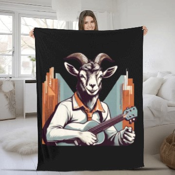 Discover retro goat playing guitar vintage style Fleece Blankets
