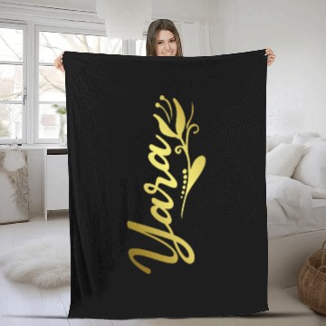 Discover Yara Name Faux Gold Tulip Flourish Fleece Blankets
