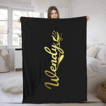 Discover Wendy Name Faux Gold Tulip Flourish Fleece Blankets
