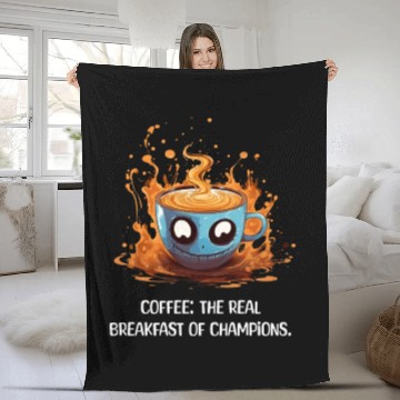 Discover Coffee The Real Breakfast Of Champions white Fleece Blankets