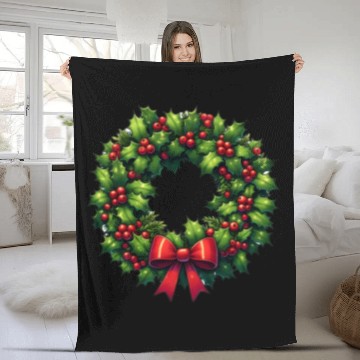 Discover Festive Foliage: Classic Christmas Wreath Fleece Blankets