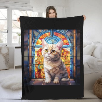 Discover British Shorthair kitten in stained glass Fleece Blankets