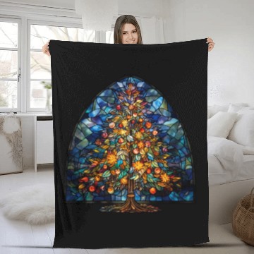 Discover Stained Glass Christmas Tree Fleece Blankets