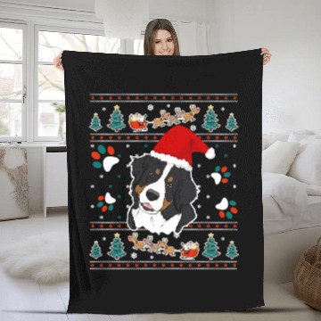 Discover Merry Woofmas Bernese Mountain Dog Fleece Blankets
