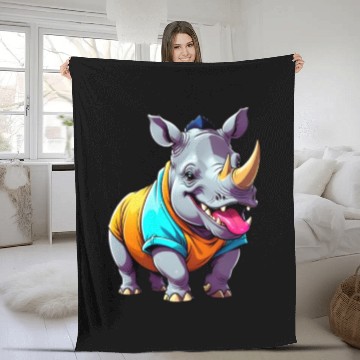 Discover A Cartoonish Rhinoceros in a Playful Pose Fleece Blankets