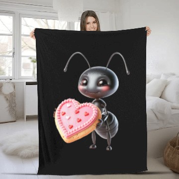 Discover Ant With Heart Cookie Valentine's Day Greeting Fleece Blankets