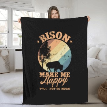 Discover Bison make my Happy Environment Animal Fleece Blankets