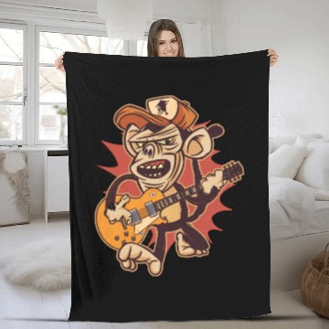 Discover Retro Chimpanzee Guitar Player Graphic Fleece Blankets
