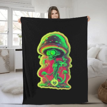 Discover Psychedelic mushroom alien Fleece Blankets